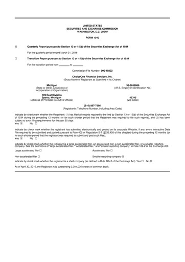 Miniature ChoiceOne Financial Services 10-Q Rapport trimestriel 2016 