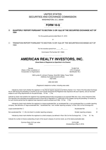 Thumbnail American Realty Investors 10-Q Quarterly Report FY 