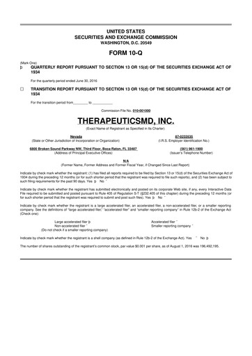 Thumbnail TherapeuticsMD 10-Q Quarterly Report FY2016 