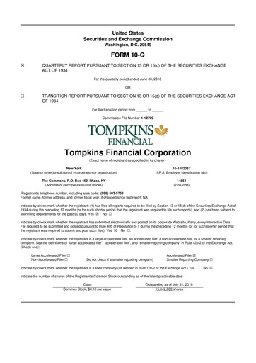 Thumbnail Tompkins Financial 10-Q Quarterly Report FY2016 