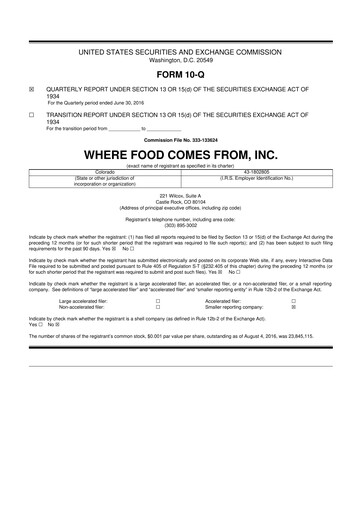 Vorschaubild Where Food Comes From 10-Q Quartalsbericht 2016 