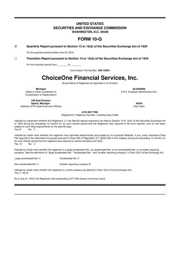 Miniature ChoiceOne Financial Services 10-Q Rapport trimestriel 2016 