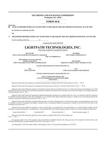Thumbnail LightPath Technologies 10-K Annual Report 2016