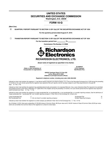 Miniature Richardson Electronics 10-Q Rapport trimestriel 2017 