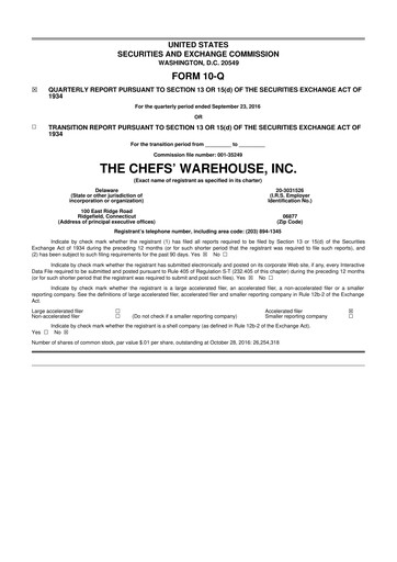 Thumbnail Chefs' Warehouse 10-Q Quarterly Report FY2016 