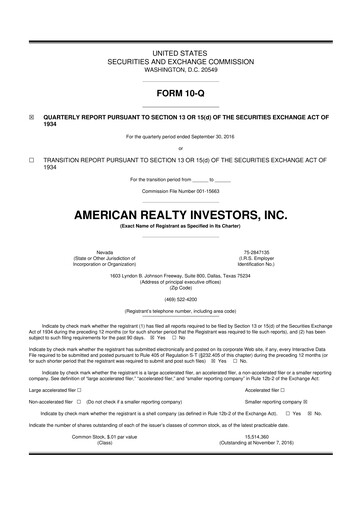 Thumbnail American Realty Investors 10-Q Quarterly Report FY 