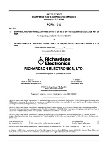 Miniature Richardson Electronics 10-Q Rapport trimestriel 2017 