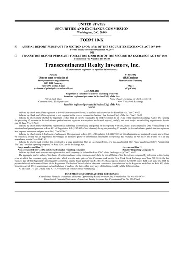 Miniature Transcontinental Realty Investors 10-K Rapport annuel 2016