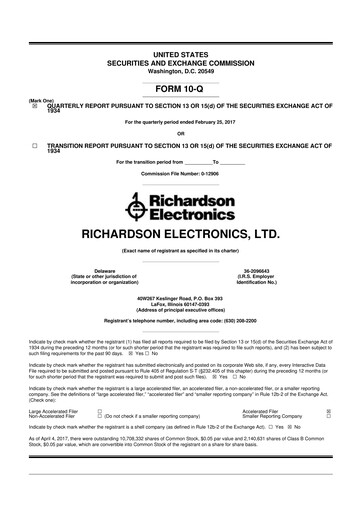 Miniature Richardson Electronics 10-Q Rapport trimestriel 2017 