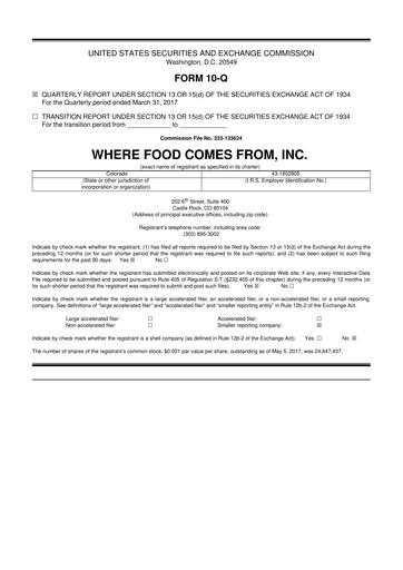 Vorschaubild Where Food Comes From 10-Q Quartalsbericht 2017 