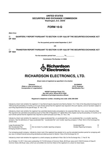 Miniature Richardson Electronics 10-Q Rapport trimestriel 2018 
