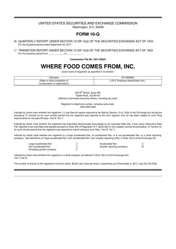 Vorschaubild Where Food Comes From 10-Q Quartalsbericht 2017 