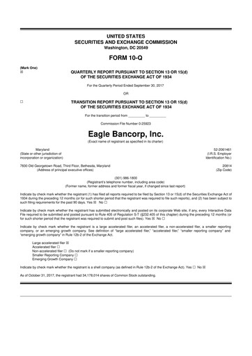 Thumbnail Eagle Bancorp 10-Q Quarterly Report FY2017 