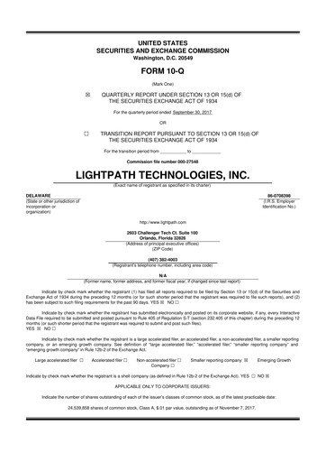 Vorschaubild LightPath Technologies 10-Q Quartalsbericht 2018 