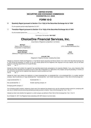 Miniature ChoiceOne Financial Services 10-Q Rapport trimestriel 2017 