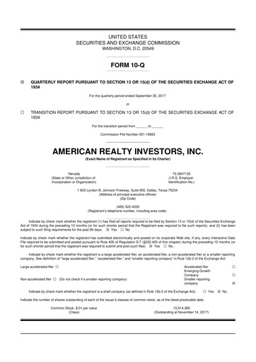 Thumbnail American Realty Investors 10-Q Quarterly Report FY 