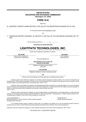 Vorschaubild LightPath Technologies 10-Q Quartalsbericht 2018 