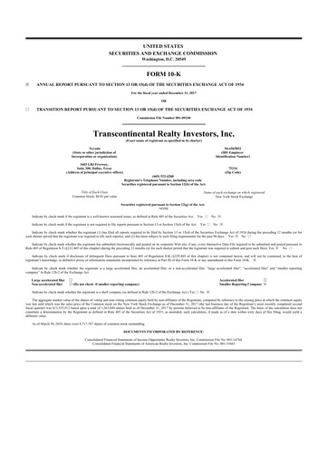 Miniature Transcontinental Realty Investors 10-K Rapport annuel 2017