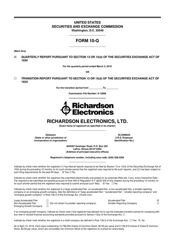 Miniature Richardson Electronics 10-Q Rapport trimestriel 2018 