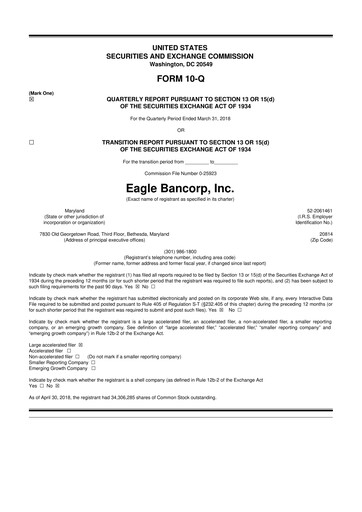 Thumbnail Eagle Bancorp 10-Q Quarterly Report FY2018 