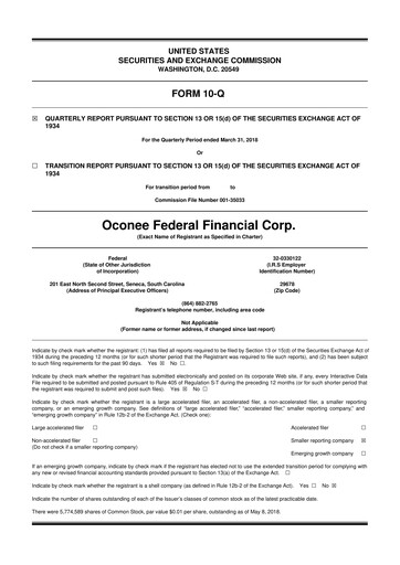 Thumbnail Oconee Federal Financial 10-Q Quarterly Report FY2018 