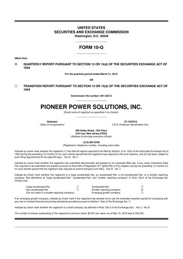 Thumbnail Pioneer Power Solutions 10-Q Quarterly Report FY2018 