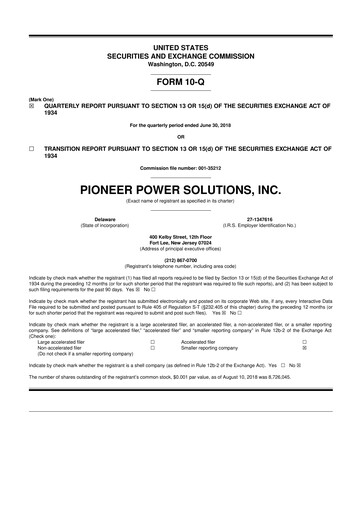 Thumbnail Pioneer Power Solutions 10-Q Quarterly Report FY2018 