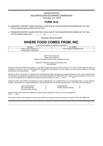 Vorschaubild Where Food Comes From 10-Q Quartalsbericht 2018 