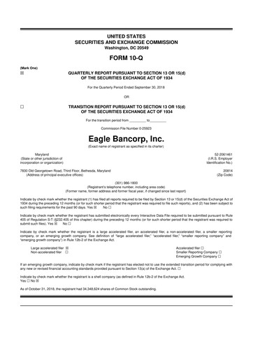 Thumbnail Eagle Bancorp 10-Q Quarterly Report FY2018 