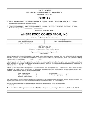 Vorschaubild Where Food Comes From 10-Q Quartalsbericht 2018 