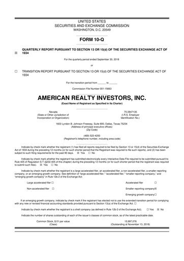 Thumbnail American Realty Investors 10-Q Quarterly Report FY 