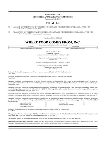 Thumbnail Where Food Comes From 10-K Annual Report 2018