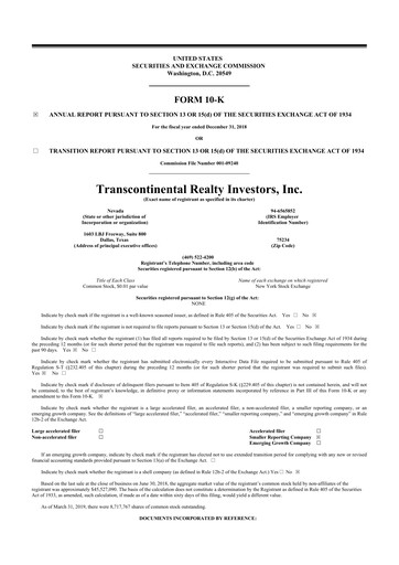 Miniature Transcontinental Realty Investors 10-K Rapport annuel 2018