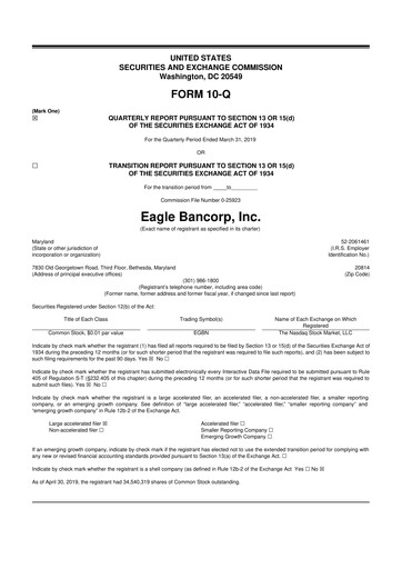 Thumbnail Eagle Bancorp 10-Q Quarterly Report FY2019 