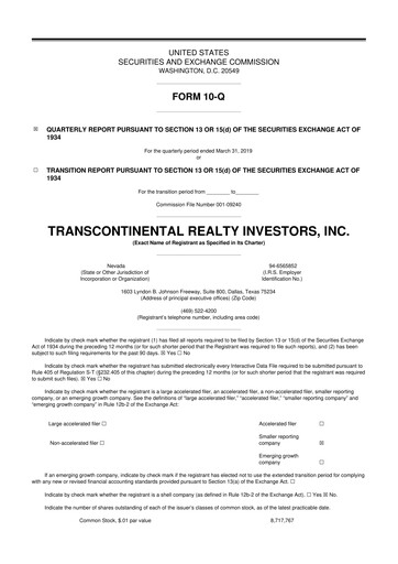 Thumbnail Transcontinental Realty Investors 10-Q Quarterly Report FY2019 