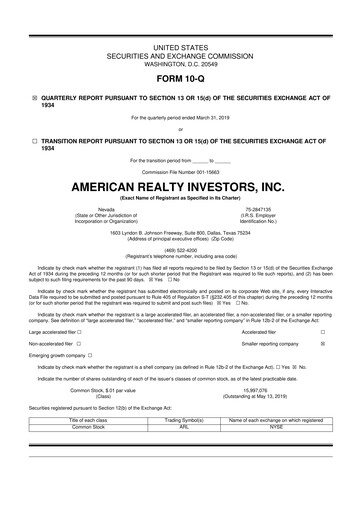 Thumbnail American Realty Investors 10-Q Quarterly Report FY 