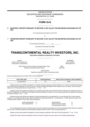 Thumbnail Transcontinental Realty Investors 10-Q Quarterly Report FY2019 