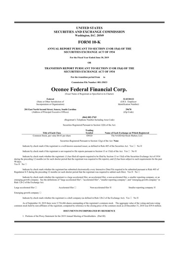 Thumbnail Oconee Federal Financial 10-K Annual Report 2019