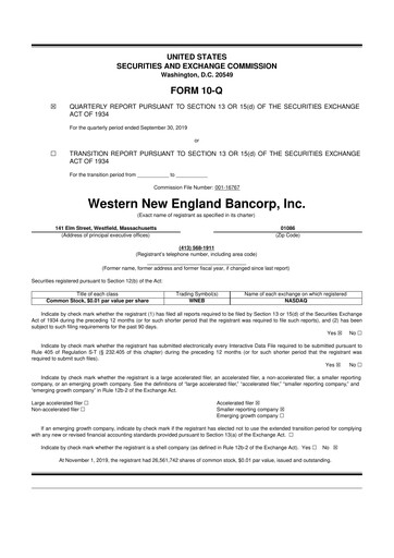 Thumbnail Western New England Bancorp 10-Q Quarterly Report FY2019 
