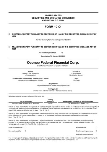 Thumbnail Oconee Federal Financial 10-Q Quarterly Report FY2020 