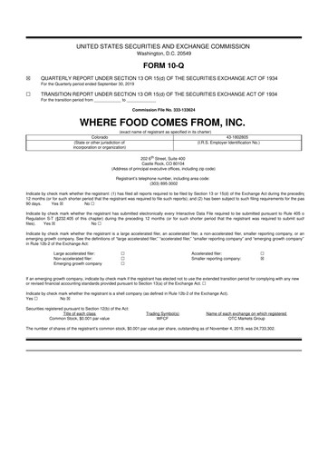 Vorschaubild Where Food Comes From 10-Q Quartalsbericht 2019 