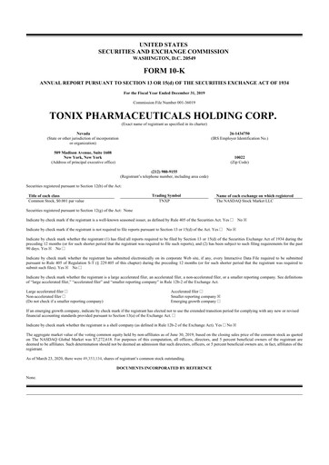 Vorschaubild Tonix Pharmaceuticals 10-K Jahresbericht 2019