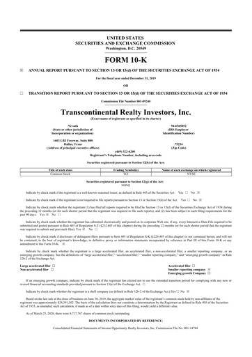 Miniature Transcontinental Realty Investors 10-K Rapport annuel 2019