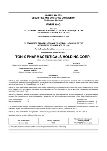 Thumbnail Tonix Pharmaceuticals 10-Q Quarterly Report FY2020 