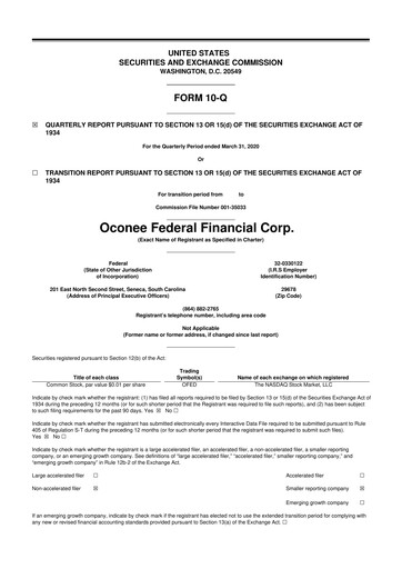 Thumbnail Oconee Federal Financial 10-Q Quarterly Report FY2020 