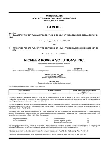 Thumbnail Pioneer Power Solutions 10-Q Quarterly Report FY2020 