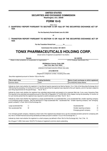 Thumbnail Tonix Pharmaceuticals 10-Q Quarterly Report FY2020 