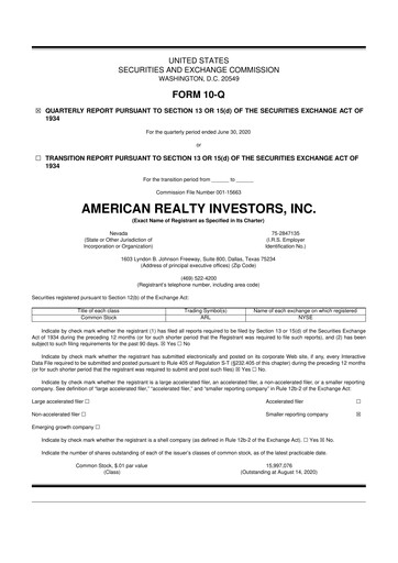 Thumbnail American Realty Investors 10-Q Quarterly Report FY 