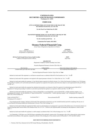 Thumbnail Oconee Federal Financial 10-K Annual Report 2020