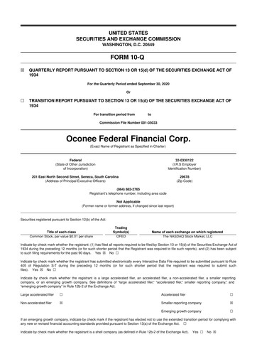 Thumbnail Oconee Federal Financial 10-Q Quarterly Report FY2021 